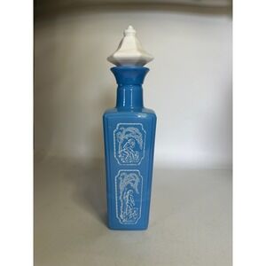 Vintage 1965 Jim Beam Blue Milk Glass Decanter - Shepherd & Dog with Stopper